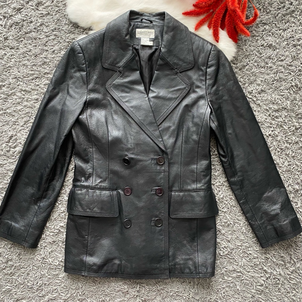 NEWPORT NEWS Vintage Double-Breasted Genuine Leather Blazer